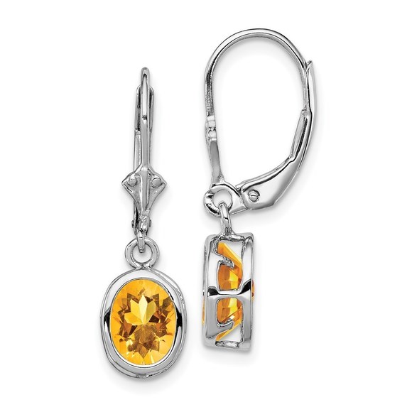 925 Sterling Silver 8x6mm Oval Citrine Leverback Earrings 28 x 9 mm - Picture 1 of 4